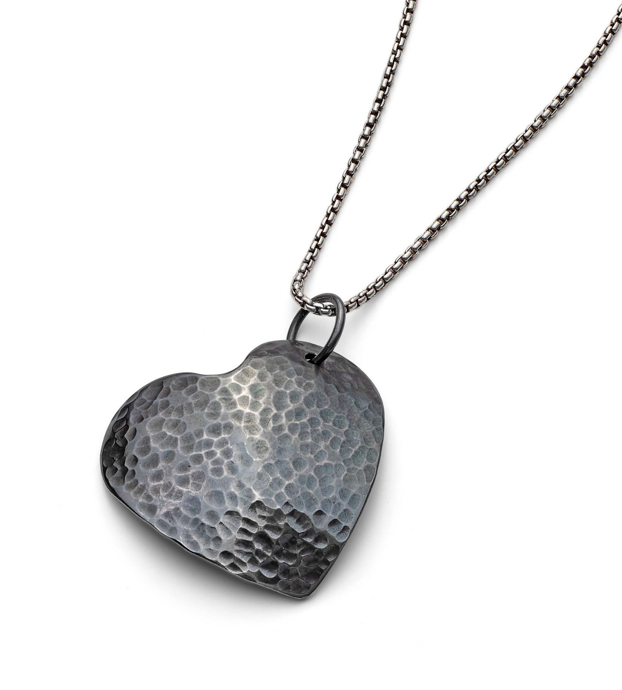 Large, hammered heart necklace - oxidised silver