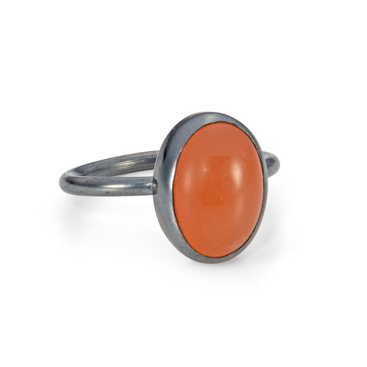 Oxidised silver and peach moonstone ring