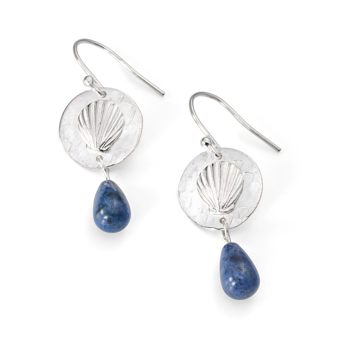 Seashell and sodalite silver earrings