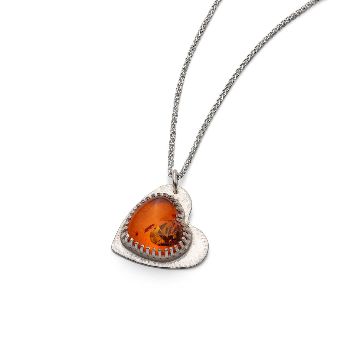 Silver and Amber heart pendant