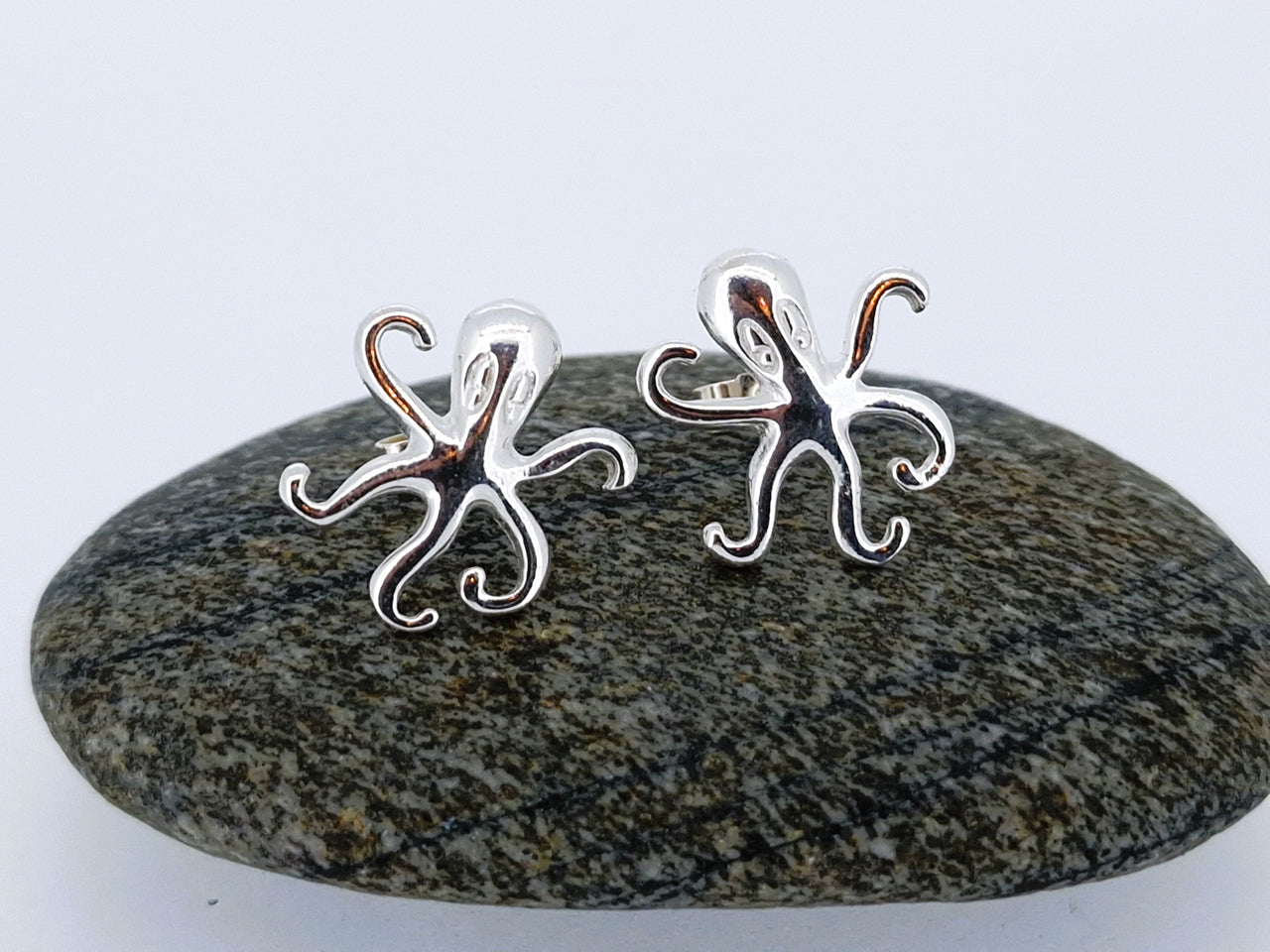 Octopus silver stud earrings