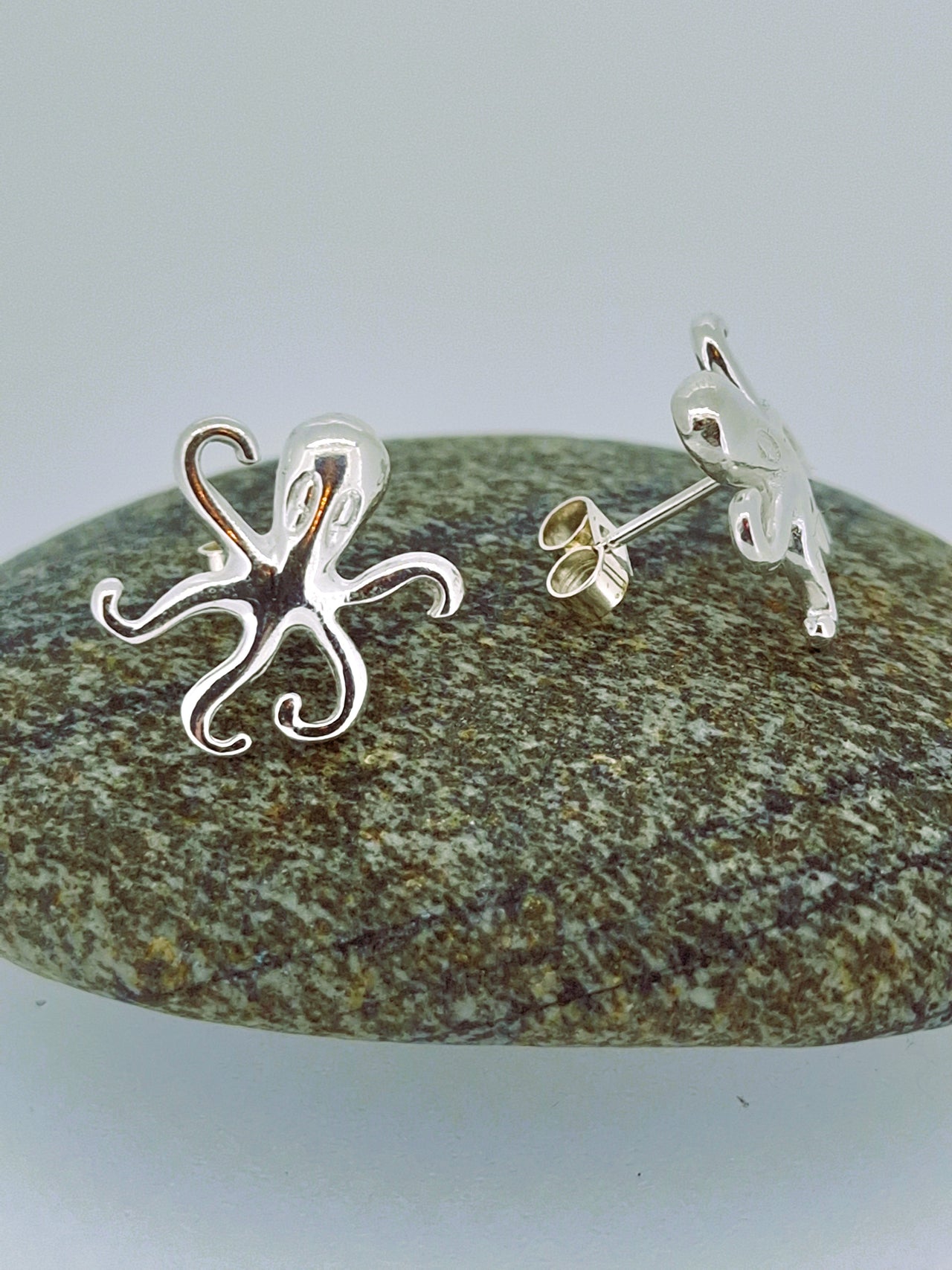 Octopus silver stud earrings