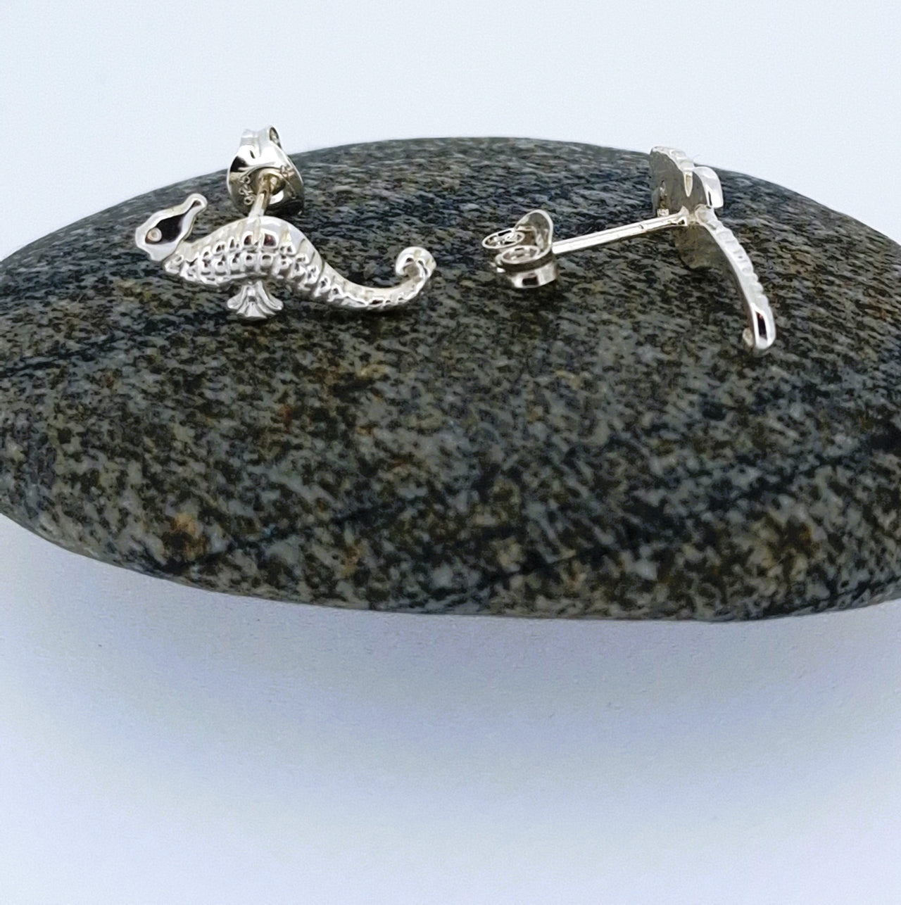 Seahorse silver stud earrings