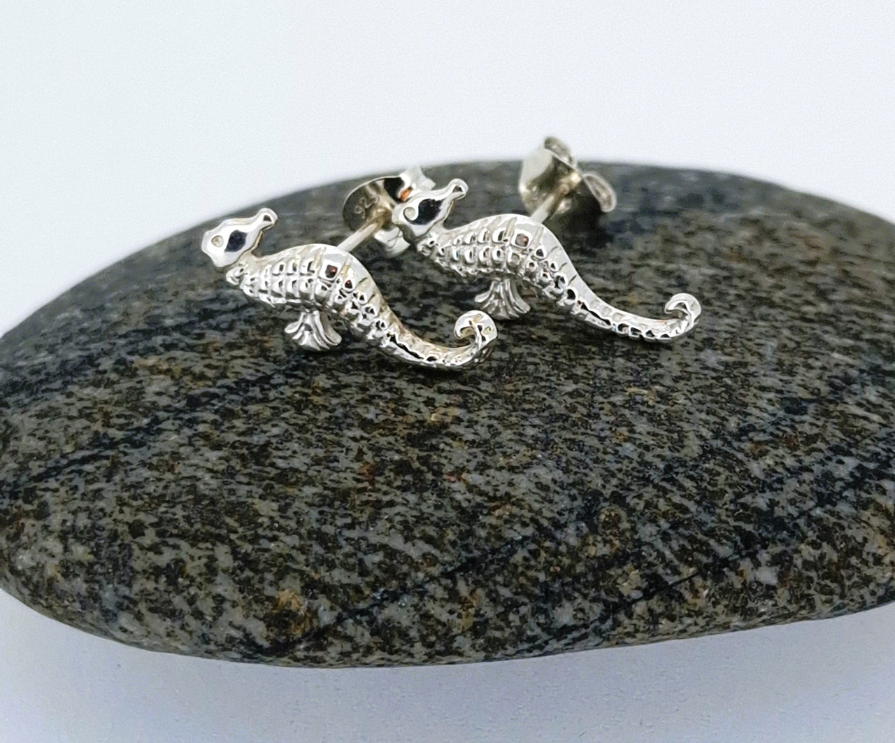 Seahorse silver stud earrings